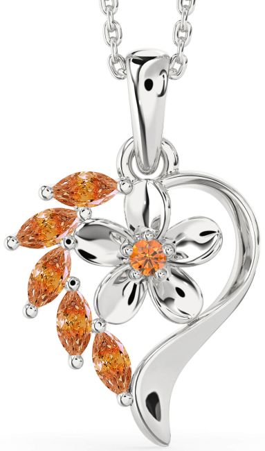 Citrine Silver Heart Flower Necklace