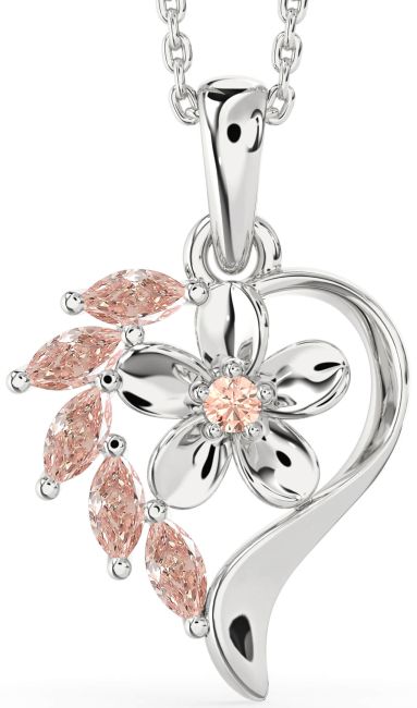 Morganite Silver Heart Flower Necklace