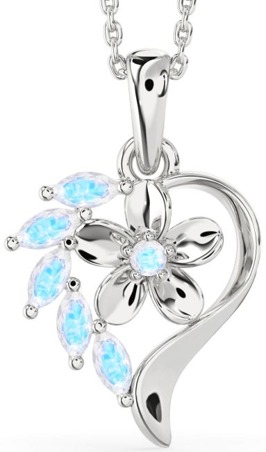 Moonstone Silver Heart Flower Necklace