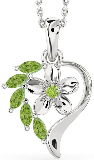 Peridot Silver Heart Flower Necklace