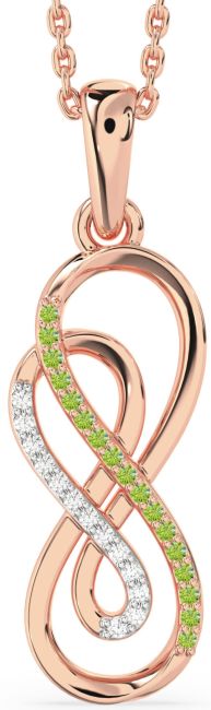 Diamond & Peridot Rose Gold Silver Infinity Necklace