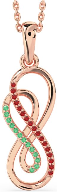 Emerald & Ruby Rose Gold Infinity Necklace