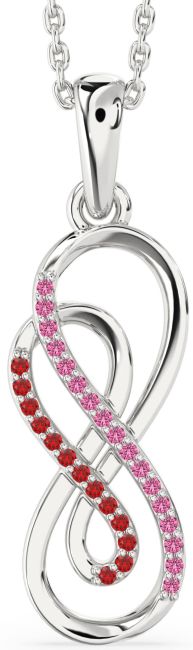 Ruby & Pink Sapphire Platinum Infinity Necklace