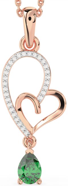 Diamond Emerald Rose Gold Heart Necklace