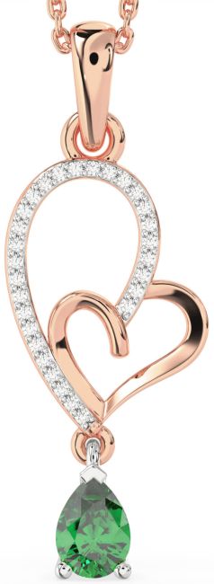 Diamond Emerald Rose Gold Silver Heart Necklace
