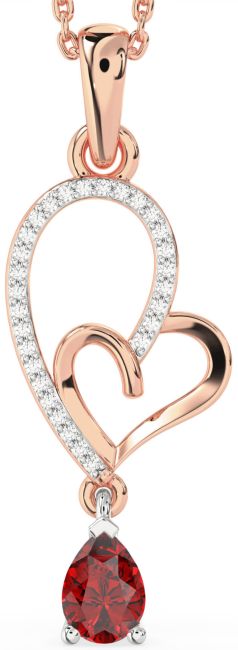 Diamond Ruby Rose Gold Silver Heart Necklace