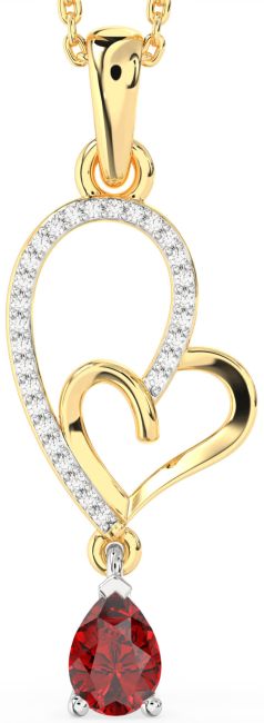 Diamond Ruby Gold Silver Heart Necklace