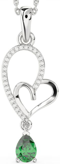 Diamond Emerald Platinum Heart Necklace