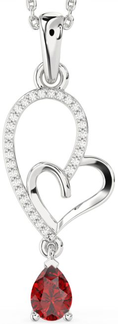 Diamond Ruby Platinum Heart Necklace
