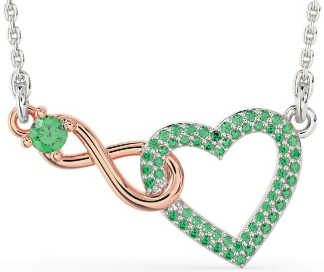 Large Emerald Rose Gold Silver Heart Infinity Interlock Necklace