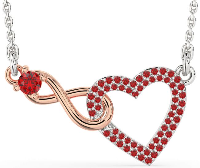 Large Ruby Rose Gold Silver Heart Infinity Interlock Necklace