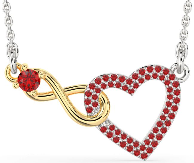 Large Ruby Platinum & Yellow Gold Heart Infinity Interlock Necklace