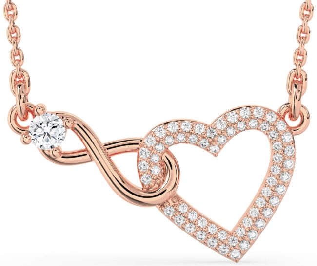Large Diamond Rose Gold Silver Heart Infinity Interlock Necklace