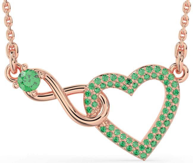 Large Emerald Rose Gold Heart Infinity Interlock Necklace