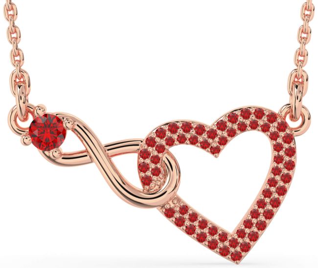 Large Ruby Rose Gold Silver Heart Infinity Interlock Necklace