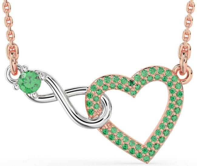 Large Emerald Rose Gold Silver Heart Infinity Interlock Necklace