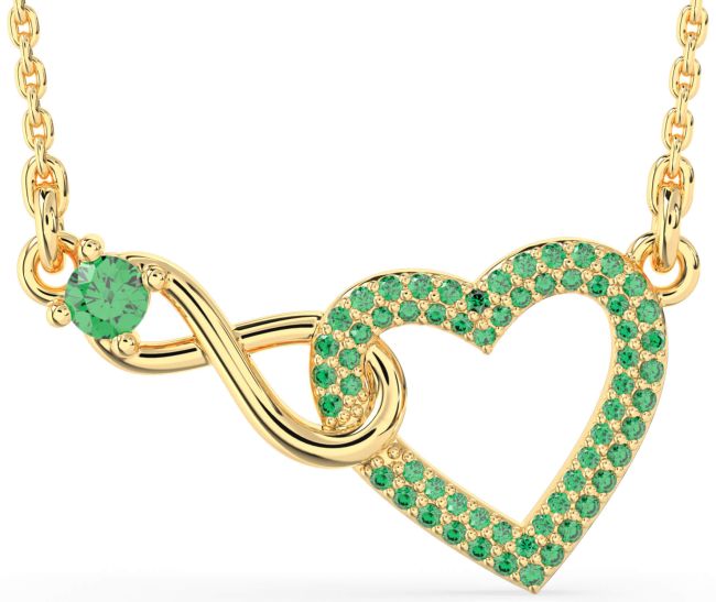 Large Emerald Gold Heart Infinity Interlock Necklace