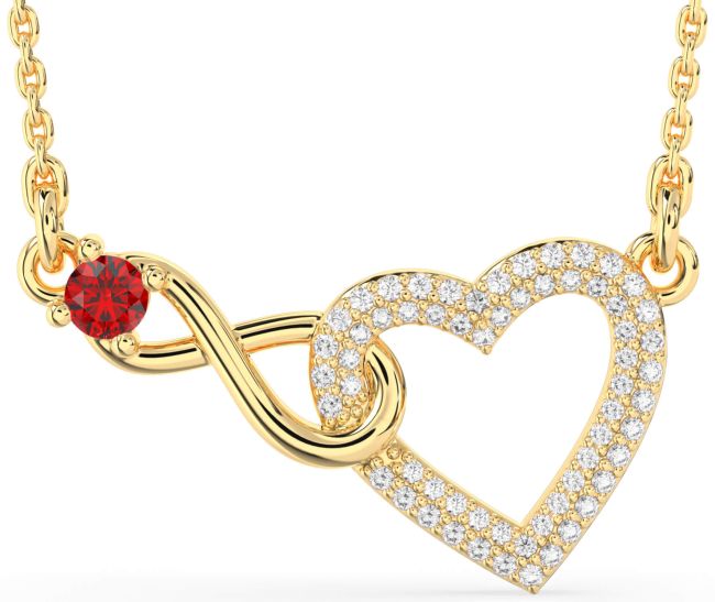 Large Diamond & Ruby Gold Heart Infinity Interlock Necklace