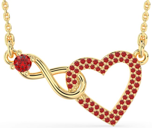 Large Ruby Gold Heart Infinity Interlock Necklace