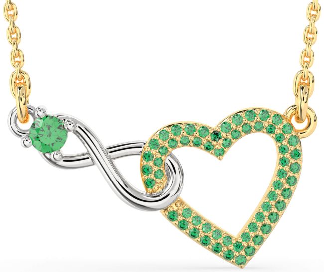 Large Emerald Gold Silver Heart Infinity Interlock Necklace
