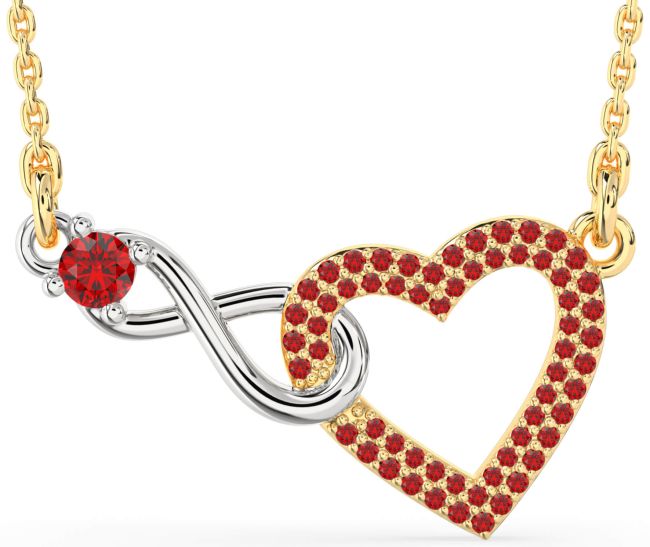 Large Ruby Gold Silver Heart Infinity Interlock Necklace