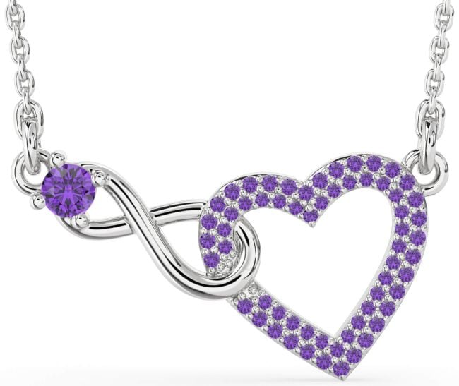 Large Amethyst Silver Heart Infinity Interlock Necklace