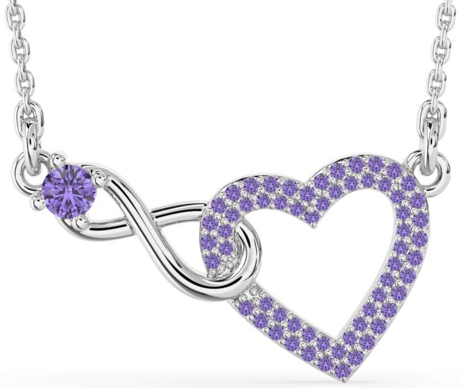 Large Alexandrite Silver Heart Infinity Interlock Necklace