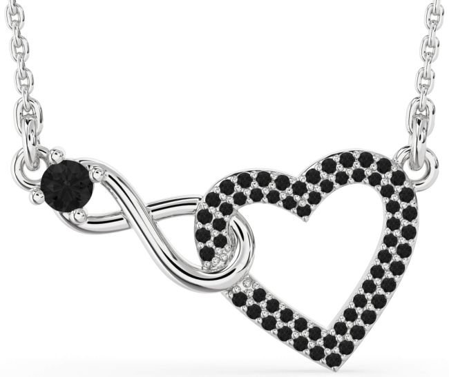Large Black Diamond Platinum Heart Infinity Interlock Necklace