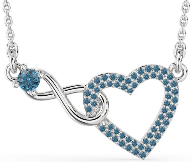 Large Blue Diamond Platinum Heart Infinity Interlock Necklace