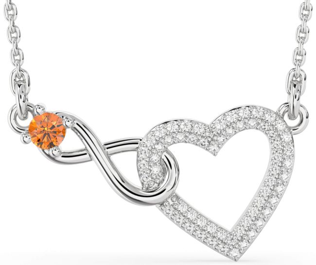 Large Diamond & Citrine Platinum Heart Infinity Interlock Necklace