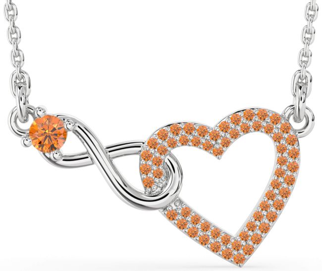 Large Citrine Platinum Heart Infinity Interlock Necklace