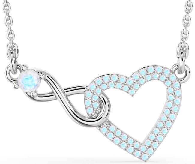 Large Moonstone Platinum Heart Infinity Interlock Necklace