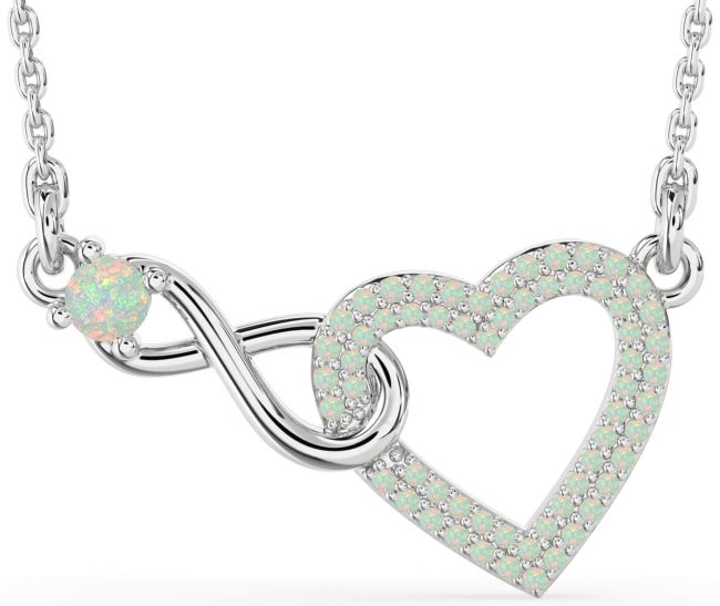 Large Opal Platinum Heart Infinity Interlock Necklace