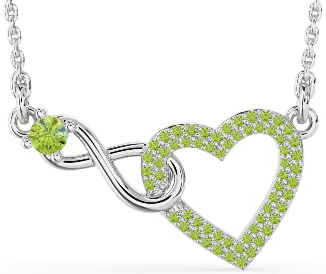 Large Peridot Silver Heart Infinity Interlock Necklace