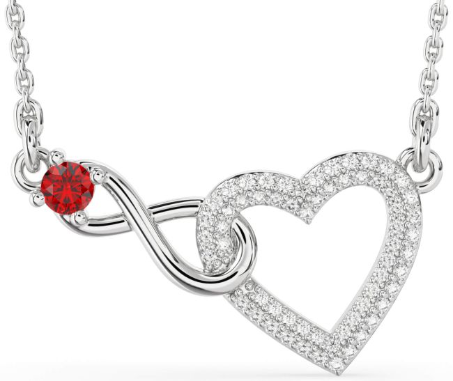 Large Diamond & Ruby Silver Heart Infinity Interlock Necklace
