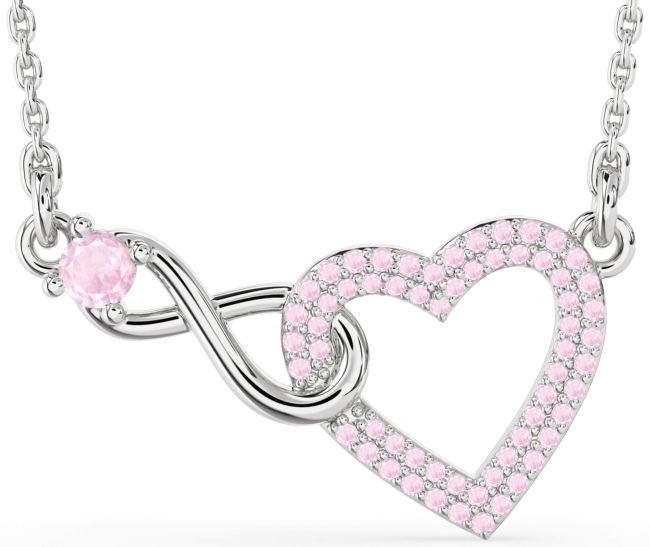 Large Rose Quartz Silver Heart Infinity Interlock Necklace