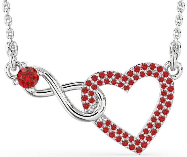 Large Ruby Silver Heart Infinity Interlock Necklace
