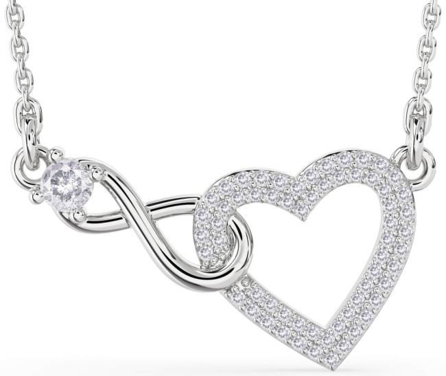 Large Salt & Pepper Diamond Platinum Heart Infinity Interlock Necklace