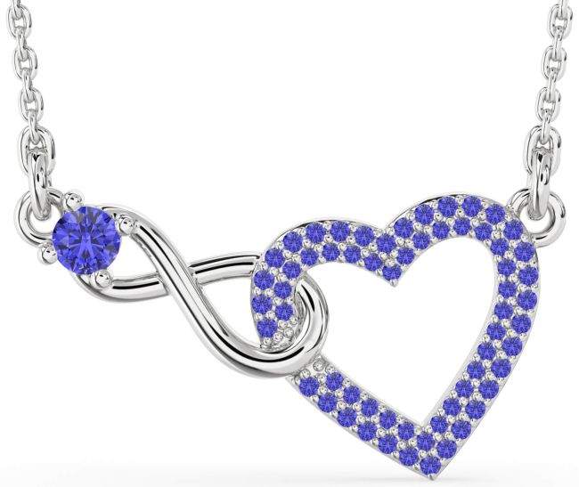 Large Tanzanite Platinum Heart Infinity Interlock Necklace