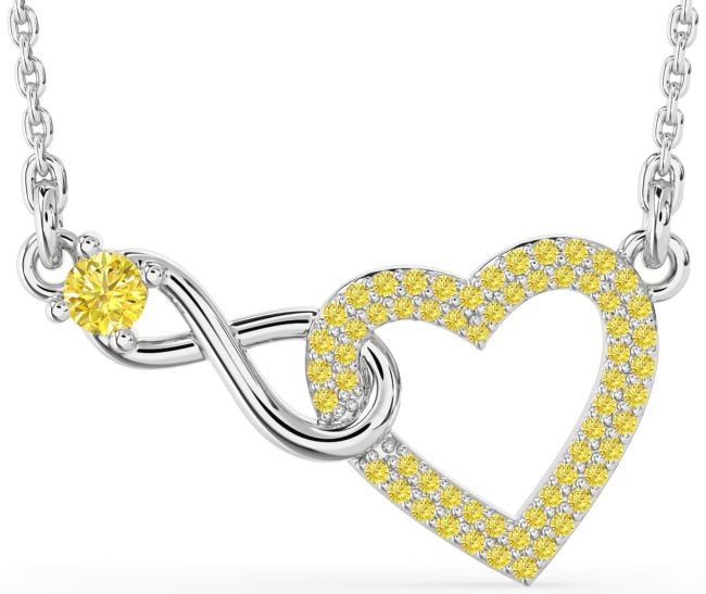 Large Yellow Diamond Platinum Heart Infinity Interlock Necklace