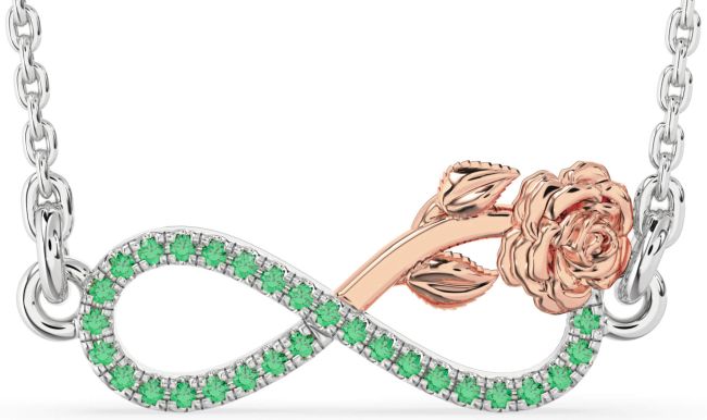 Emerald Rose Gold Silver Infinity Flower Necklace