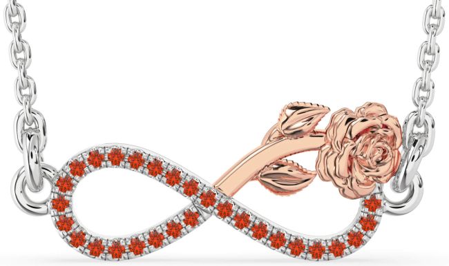 Fire Opal Rose Gold Silver Infinity Flower Necklace