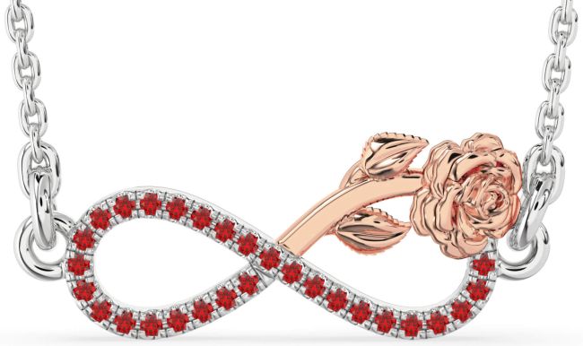 Ruby Rose Gold Silver Infinity Flower Necklace