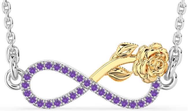 Amethyst Gold Silver Infinity Flower Necklace