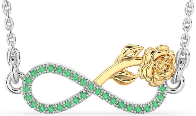 Emerald Gold Silver Infinity Flower Necklace
