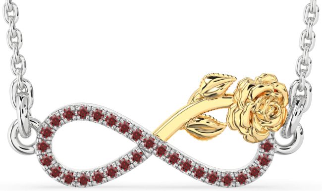 Garnet Gold Silver Infinity Flower Necklace