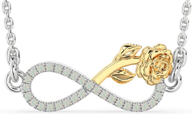 Opal Gold Silver Infinity Flower Necklace