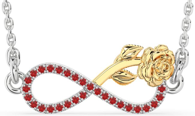Ruby Gold Silver Infinity Flower Necklace