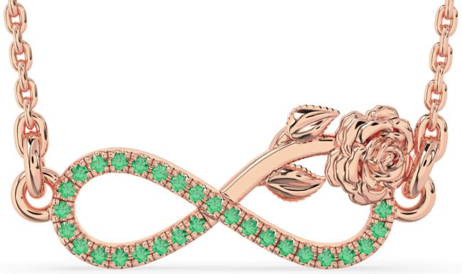 Emerald Rose Gold Infinity Flower Necklace