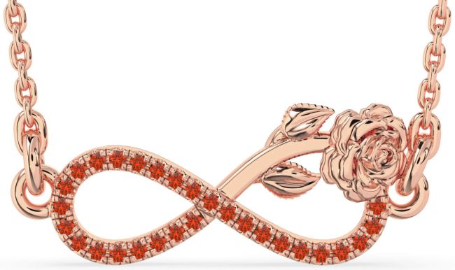 Fire Opal Rose Gold Infinity Flower Necklace